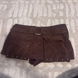 Free People Brown Cargo Skirt with Belt and Studs